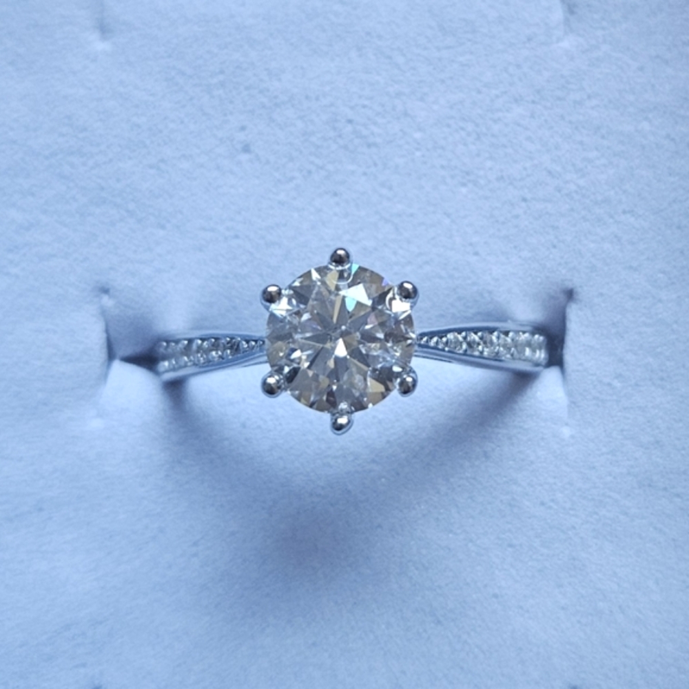 Moissanite Sterling Silver Ring Round Cut Size 6